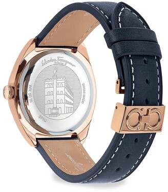 Ferragamo Evolution Rose Goldplated Leather Strap Watch