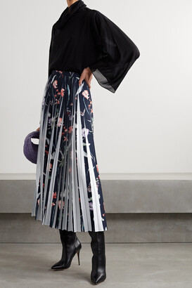 Jason Wu Pleated Floral-print Crepe Midi Skirt - Blue