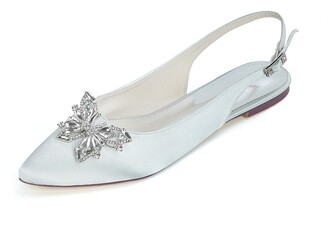 Lgykumeg Women's Wedding Shoes Flat Heel Pointed Toe Wedding Flats Classic Sweet Wedding Party & Evening Satin