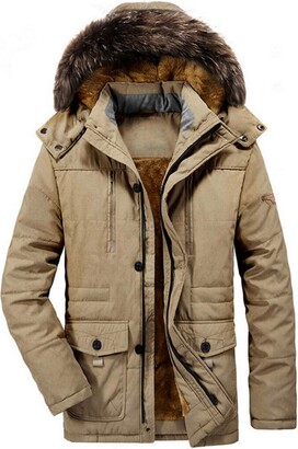 YYG Men Warm Parkas Fall & Winter Fleece Thicken Faux Fur Hooded Quilted Jacket Coat Outerwear
