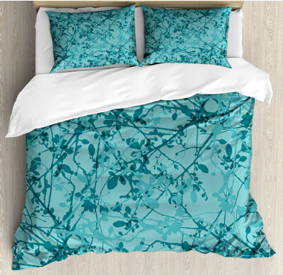 Ambesonne Teal Duvet Cover Set Ink Drawing Style Tree Calking Teal Turquoise