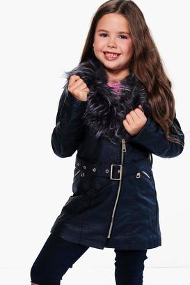 boohoo Girls Boutique Faux Leather Fur Collar Coat
