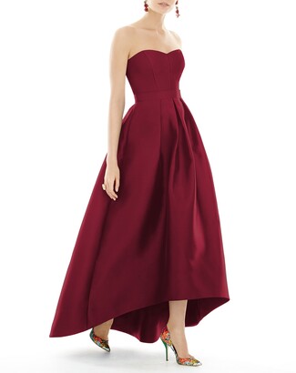 Alfred Sung Strapless Sweetheart High-Low Sateen Gown