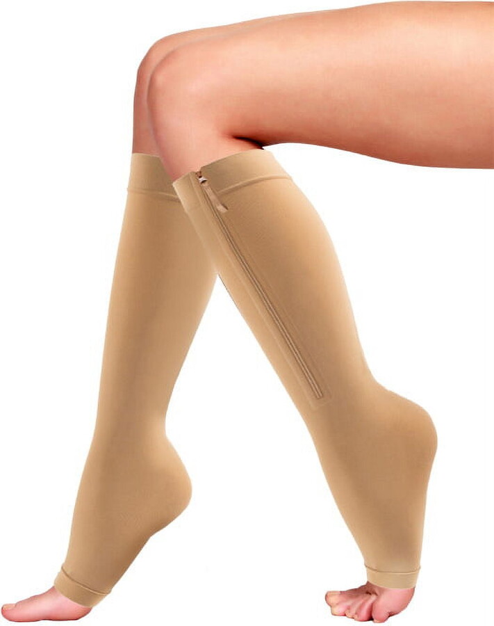 Therapeutic Open Toe Zipper Compression Sock Support Sleve 20-30mmhg,Unisex by Bluestone (X-Large)