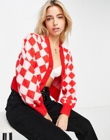 Thumbnail for your product : Monki Macey recycled check cardigan in red