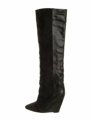 wedge black knee high boots