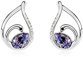 Miki&Co Silver Swarovski Elements Women's Crystal Swan Drop Teardrop Earrings, with a Gift Box