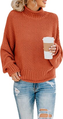 FERBIA Women Turtleneck Sweater Oversize Heart Slouchy Chunky Pullover  Baggy Batwing Knit Cute Loose Fall Cozy Comfy Top Blue at  Women's  Clothing store