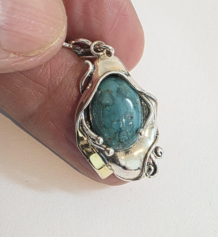 Etsy Turquoise Sterling Silver Pendant 9K Yellow Gold Accent, Hadar Jewelry