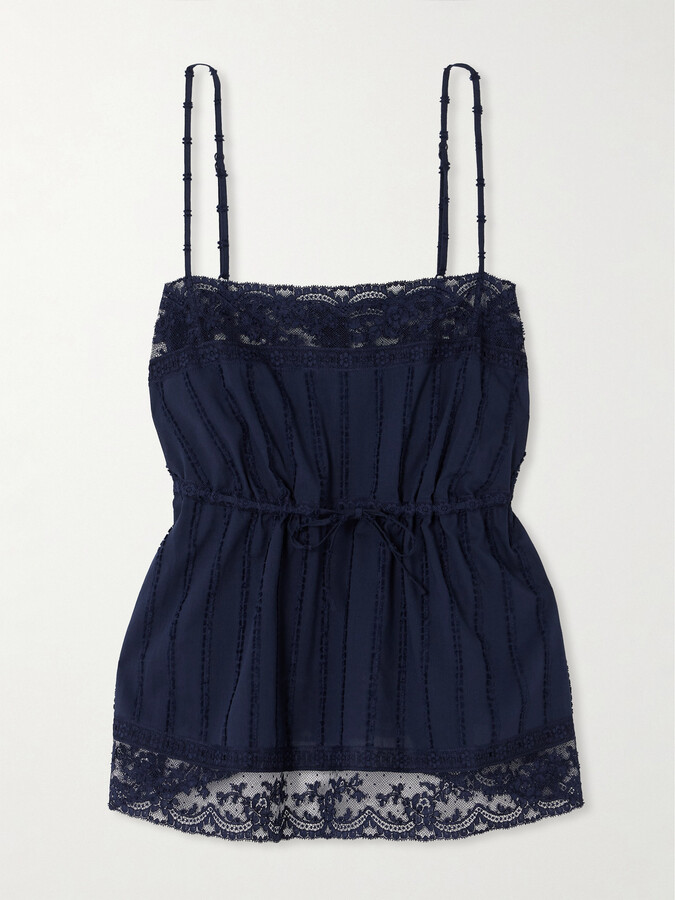 Eres - Porcelaine Lace-trimmed Cotton Pajama Top - Blue