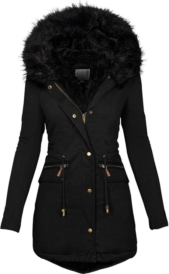 Black jacket with fur hood womens Clearance