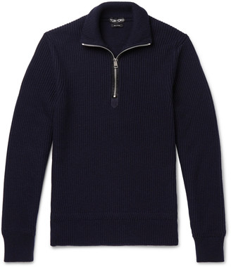 Tom Ford Ribbed Wool And Cashmere-Blend Half-Zip Sweater - ShopStyle