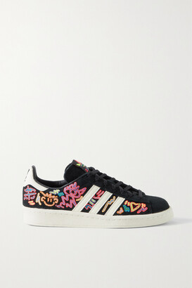 adidas Campus Leather-trimmed Embroidered Suede Sneakers - Black - ShopStyle