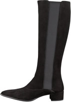 Thumbnail for your product : Prada Tall Pointed-Toe Suede Boot, Black