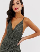Thumbnail for your product : ASOS DESIGN all over sequin drape maxi dress with horn buckle