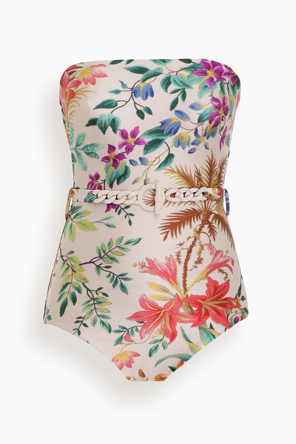 Zimmermann Tropicana Chain Belt One Piece Swimsuit in Cream Floral