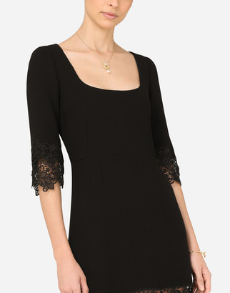 Dolce & Gabbana Short Wool Crepe Dress With Lace Details