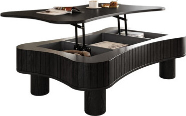 Latitude Run Lift Top Coffee Table 42 Inches For Primary Living Zone Fluted Panel Hidden Storage Hydraulic Height Adjustment Rounded Corners Black - Inch Up Wi