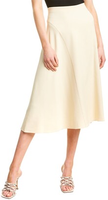 Vince Asymmetric Seam Linen-Blend Midi Skirt
