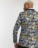 Thumbnail for your product : Devils Advocate skinny fit floral tapestry satin collar blazer