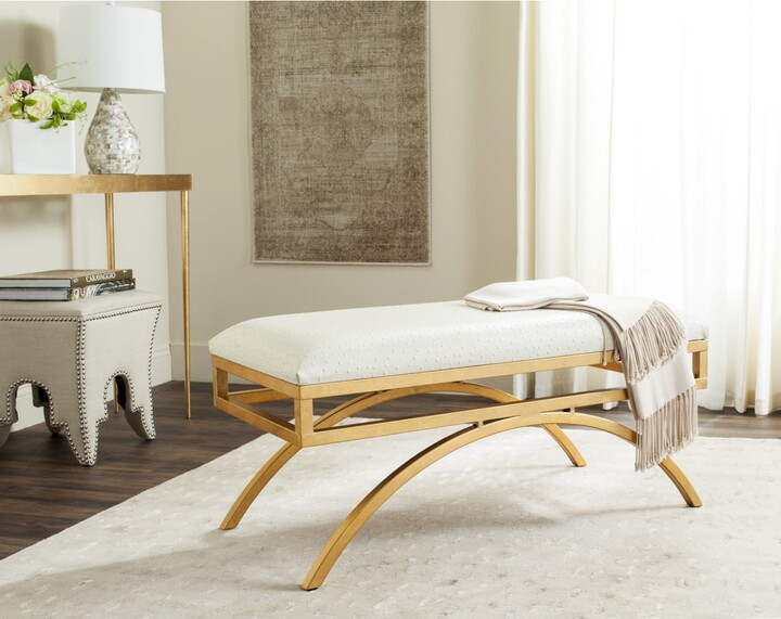SAFAVIEH Moon Arc Modern Glam Solid Bench, Cream/Gold