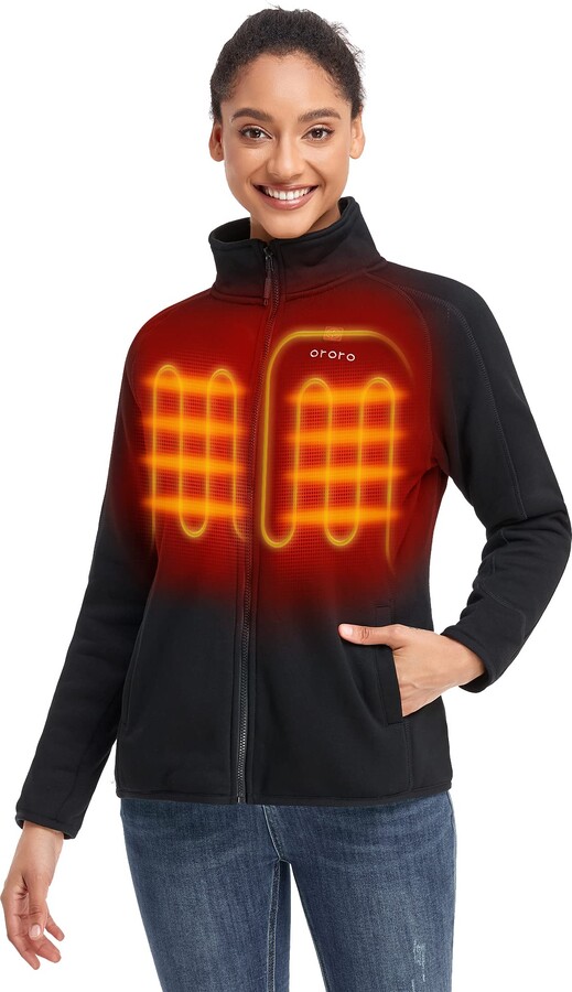 ORORO Women’s Heated Jacket Full Zip Heated Fleece Jacket with Battery ...