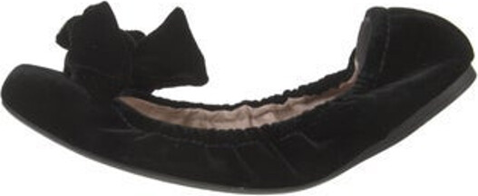 Miu Miu Velvet Ballet Flats Black Semi-Pointed Toes with Bow Accents Size not listed, estimated from measurements.
