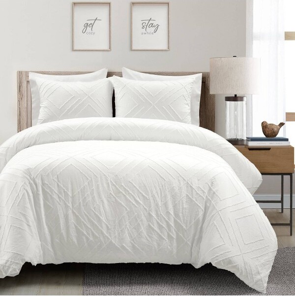 Lush Decor 3pcFull/QueenDiamondClipJacquardDuvetCoverSetWhite-LushDécor:MicrofiberReversibleMachineWashable