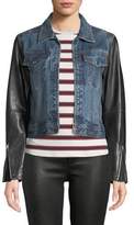 Thumbnail for your product : Rag & Bone Nico Zip-Front Denim Jacket with Leather Sleeves