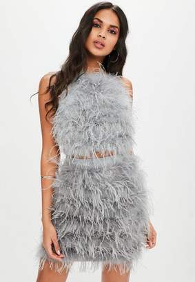 Missguided Gray Feather Mini Skirt