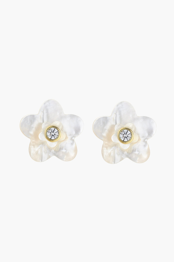 MMRM Women Fashion Imitation Pearl Front Lotus Flower Back Studs Earrings Gold