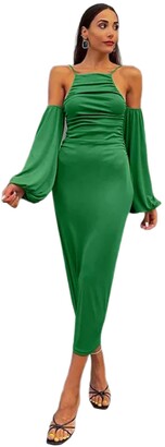 Babaseal Womens 1/2 Sleeve Elegant Ruffle Solid Bodycon Cocktail Party Midi Pencil Dress