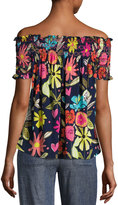 Thumbnail for your product : Trina Turk Relax Off-the-Shoulder Floral Silk Top, Blue