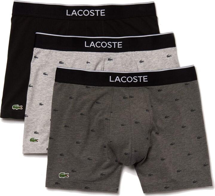 Lacoste Mens Casual Allover Croc 3 Pack Cotton Stretch Trunks 