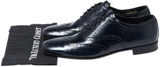 Prada Dark Navy Blue Brogue Leather Oxfords Size 43.5