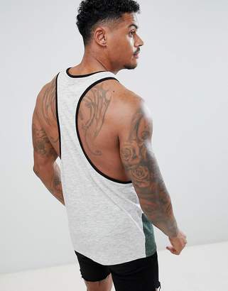ASOS Design DESIGN extreme racer back tank with contrast yoke and taping in green nepp fabric