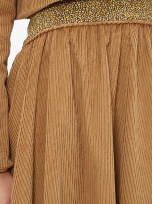 Batsheva Ruffled Cotton-corduroy Midi Skirt - Brown