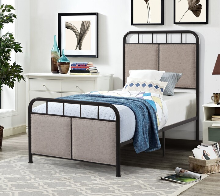 Calnod Twin Size Linen Upholstered Platform Bed with Metal Bed Frame