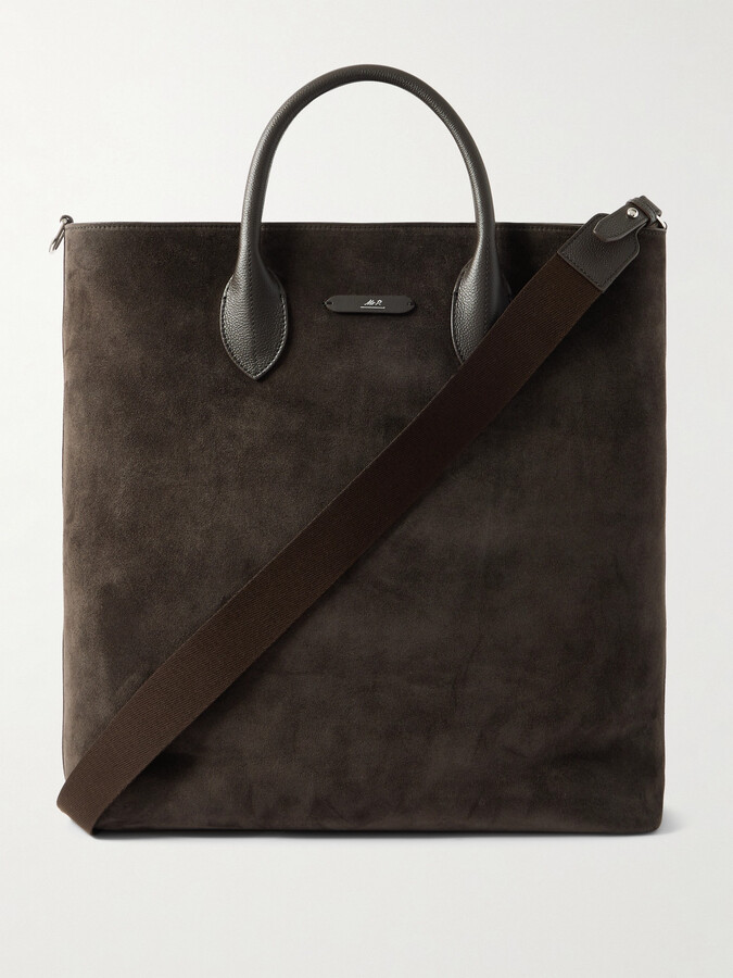 Mr P. Full Grain Leather-Trimmed Suede Tote