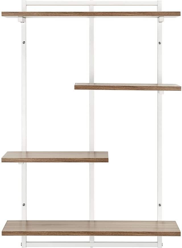 Danya B Rhodes 34.5 in. 4-Tier Windowsill Wall Shelf with White Metal Frame and Light Walnut MDF Shelves