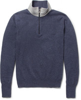 Thumbnail for your product : Doriani Suede-Trimmed Zip-Collar Cashmere Sweater