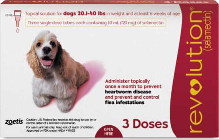 Revolution 120 mg Selamectin Topical Solution for Dogs, 20.1-40 lbs, 3 treatments