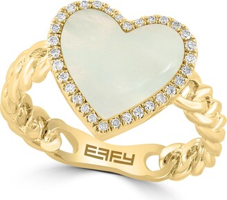 Effy 14K Gold Diamond Halo Mother-of-Pearl Heart Ring - 0.11 ctw - Size 7