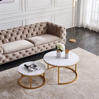 Qihang Uk Round Nesting Tables With, Marble Coffee Table Leather Sofa