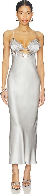 Fleur Du Mal Foil Lily Embroidery Cutout Slip Dress