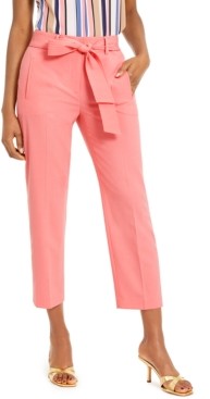 Bar III Bi-Stretch Belted Tie Ankle Pants, Created for Macy's