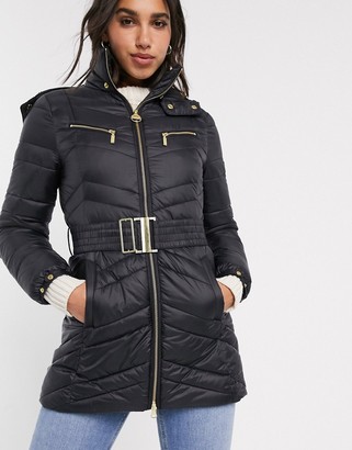 Barbour International zone longline quilted jacket with belt