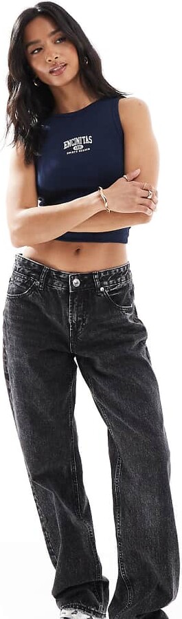 Stradivarius Petite D03 low waisted straight leg jeans in black