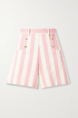 Miguelina Giada Button-embellished Striped Cotton-twill Shorts
