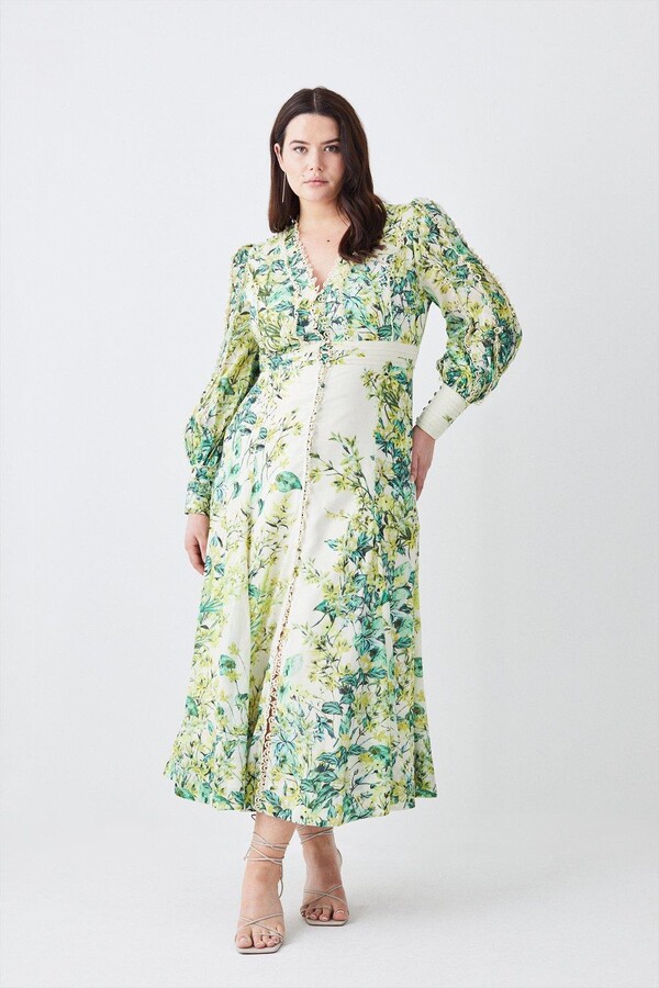 Karen Millen Plus Size Trailing Floral Woven Plunge Maxi Dress - ShopStyle